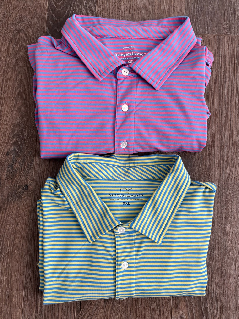 Vineyard Vines Pink & Aqua Blue and Yellow & Blue Striped Polos Bundle